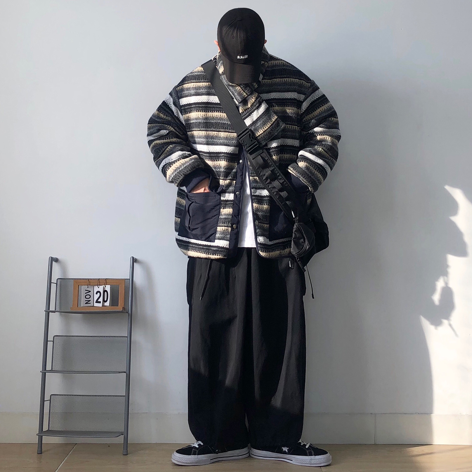 秋冬季日系民族风复古情侣棉衣加厚双面穿无领围巾棉服宽松外套男