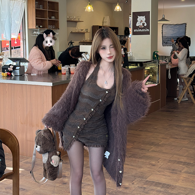 Mejiu蜜九【慵糯长毛怪】纯欲风毛毛外套女辣妹百搭氛围感时尚毛衣