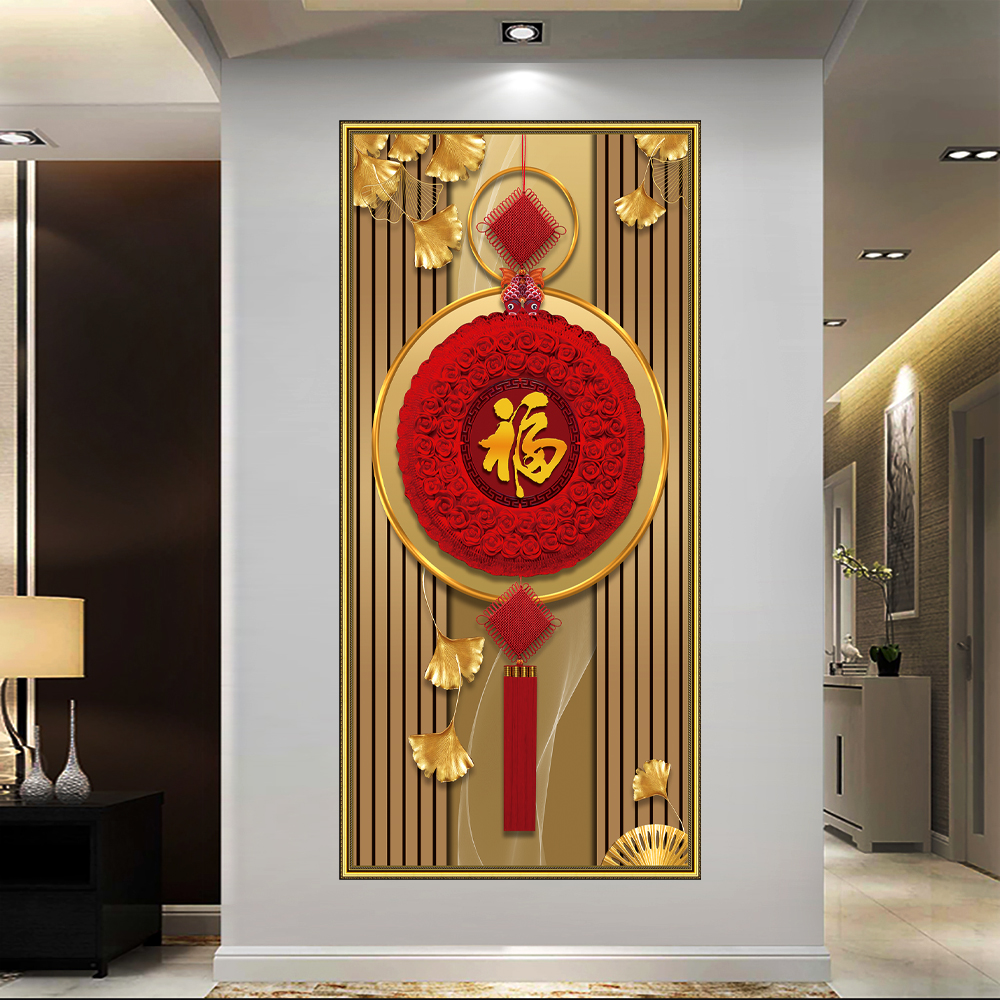 锐春新年款鸿福竖款自粘画中式福到房门过道楼梯玄关装饰贴画