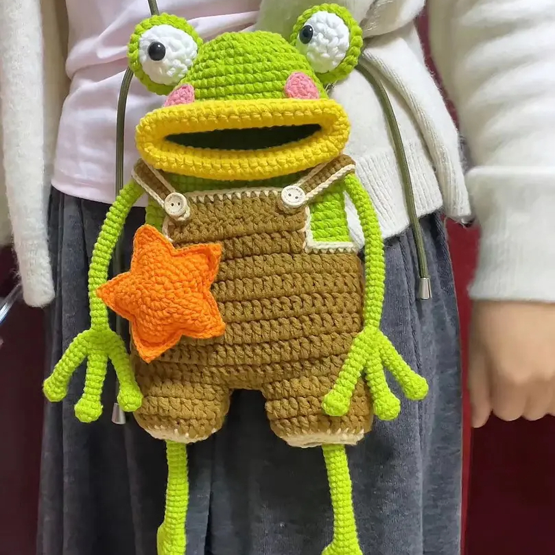 手作DIY青蛙大嘴怪手机包毛线编织材料包自制礼物可爱手工Q303A