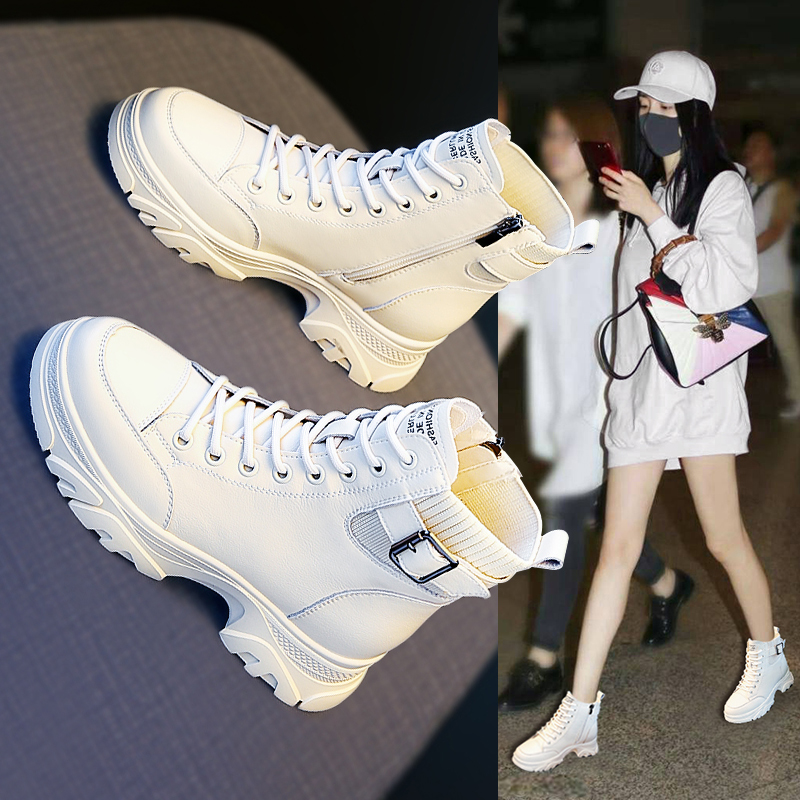 红蜻蜓靴子女鞋2023新款秋冬短靴内冬季加绒鞋子雪地白色马丁靴女