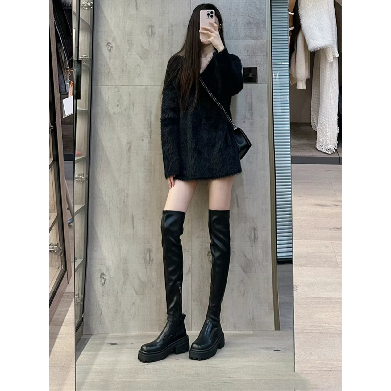 红蜻蜓方糖系列过膝长筒靴女2023秋冬新款厚底弹力高筒骑士靴瘦瘦