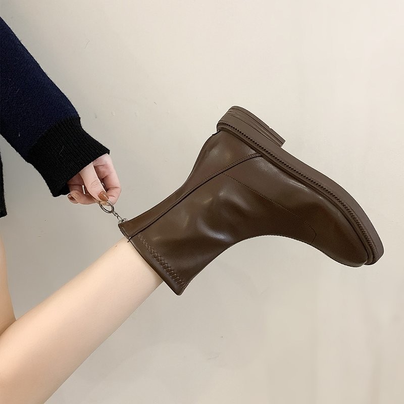 红蜻蜓软底马丁靴女ins潮2023年秋冬新款网红单靴短筒瘦瘦靴复古