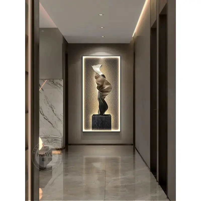 轻奢玄关装饰画带led灯几何抽象走廊尽头挂画高级感立体墙面装饰