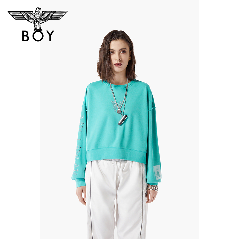 BOYLONDON圆领卫衣情侣款 蓝色时尚休闲潮流老鹰LOGO卫衣春W03000