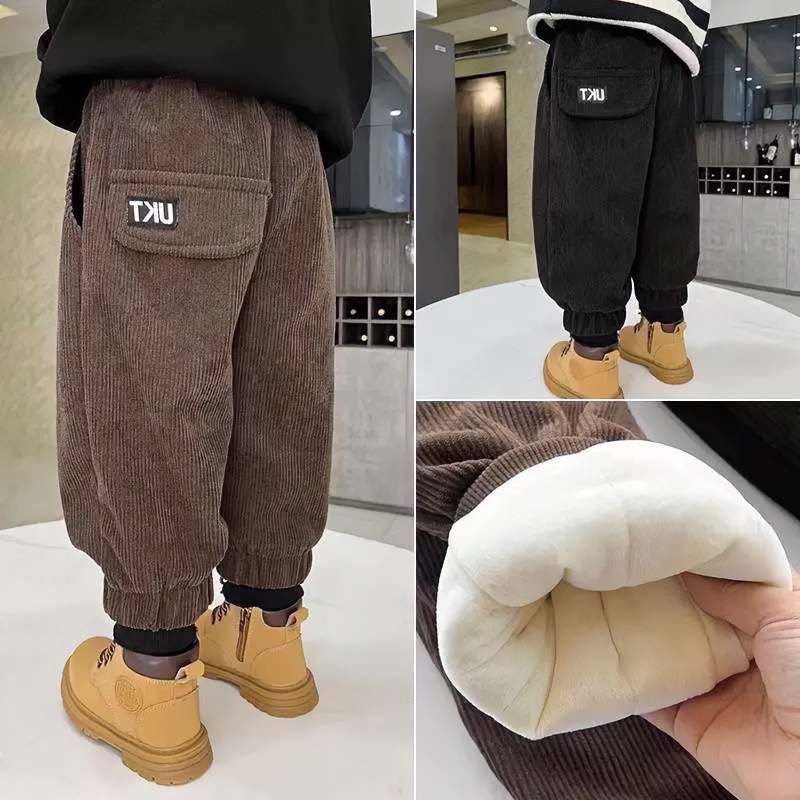 男童加绒加厚裤子冬季保暖儿童休闲裤宝宝外穿夹棉灯芯绒棉裤洋LB