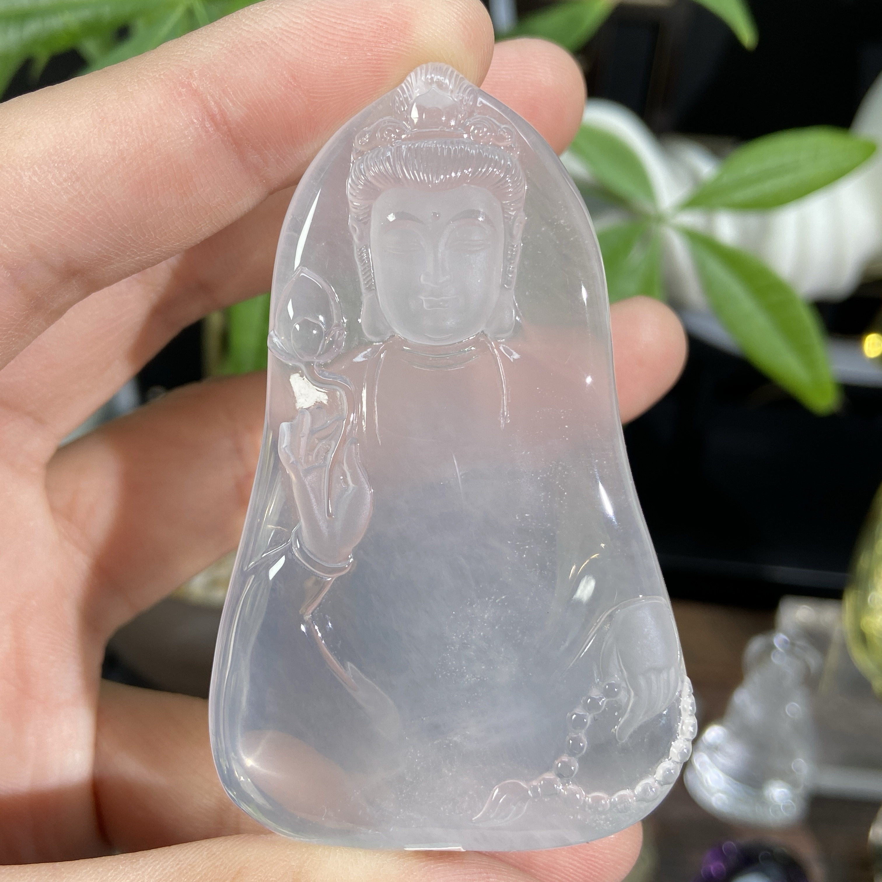 天然白水晶大势至素衣观音吊坠（长：71x宽：44x厚：12mm）