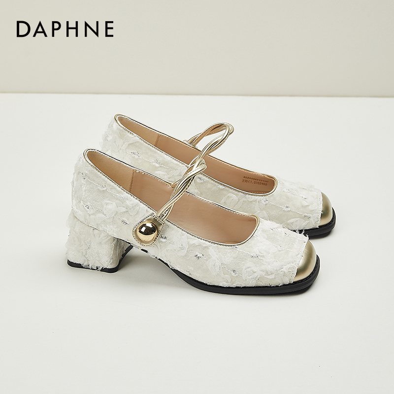 达芙妮方头粗跟玛丽珍鞋女2025新款夏季浅口百搭气质小香风女单鞋