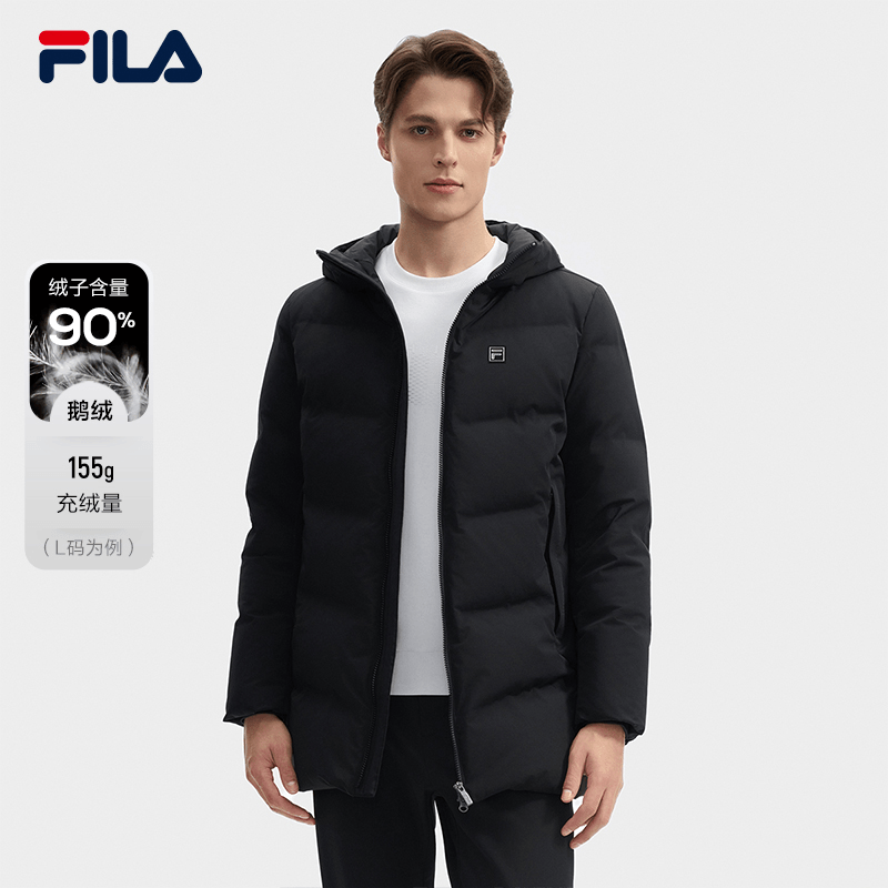 Fila/斐乐男装中长款羽绒服2024冬季高质VC羽绒服保暖F61M543996A