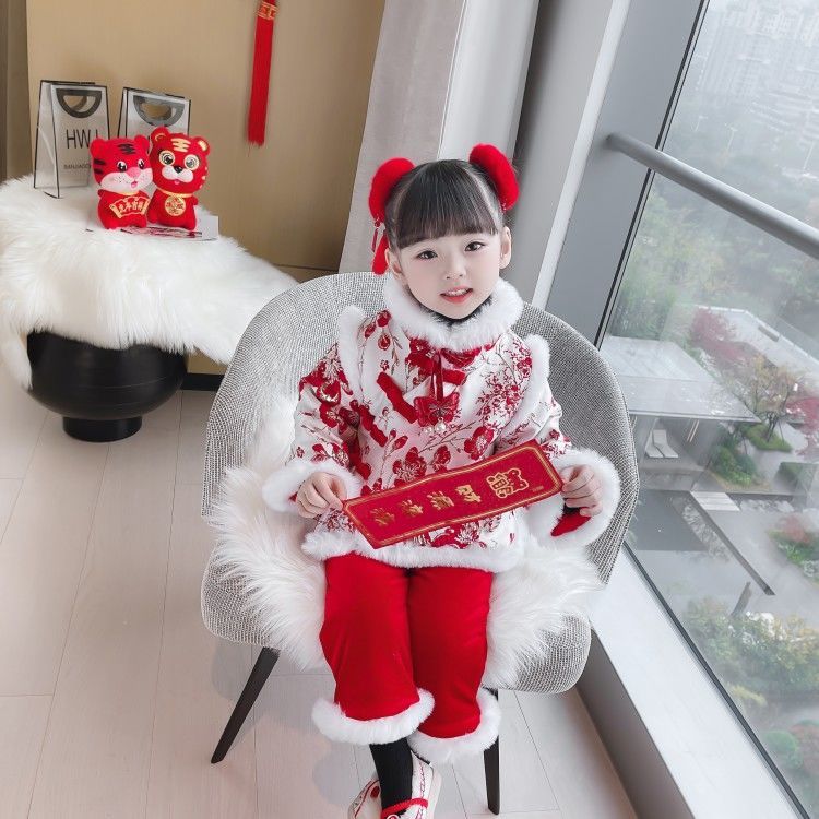 女童拜年服复古风冬季女宝韩版可爱套装小女孩网红公主风喜庆年服