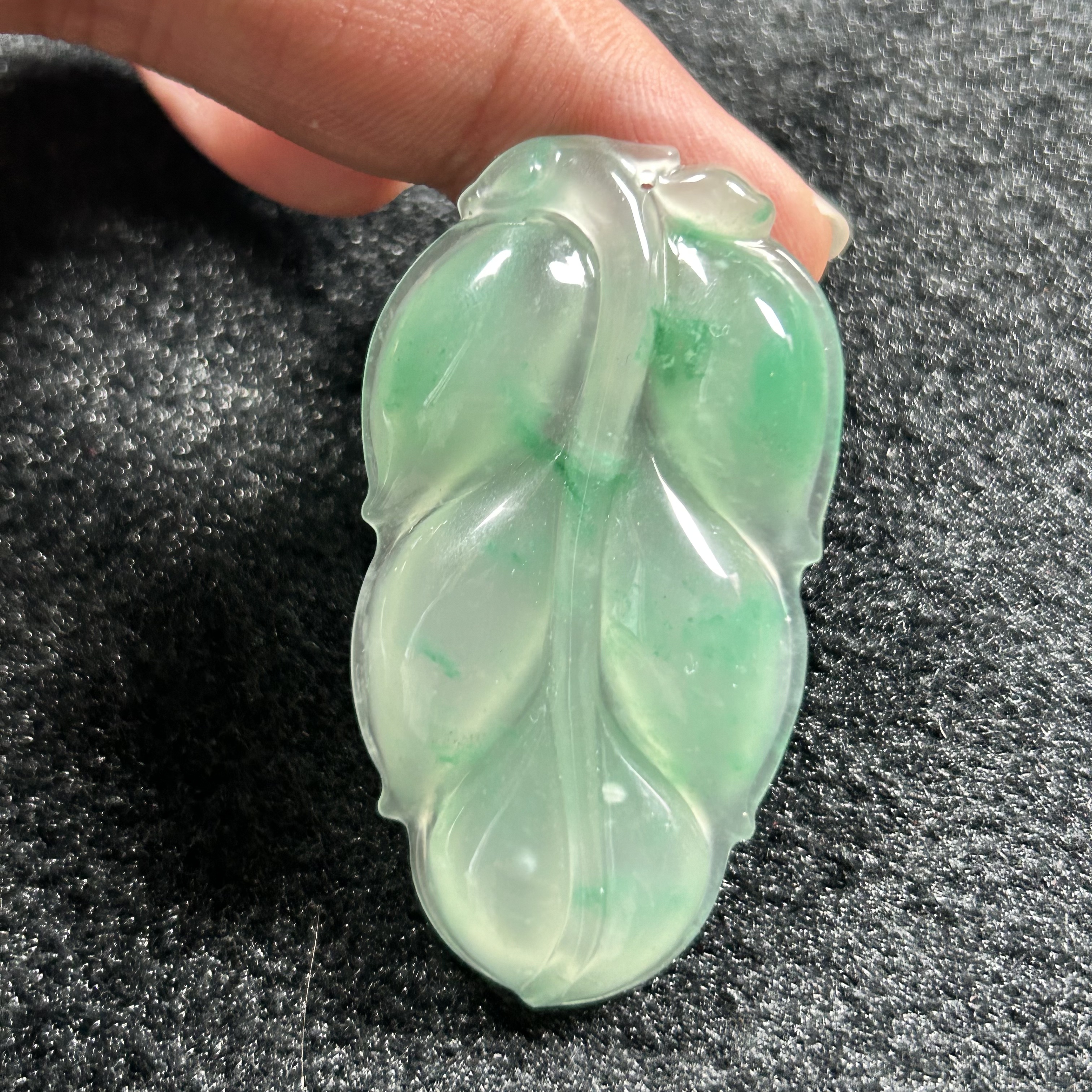 独龙玉冰飘花叶子吊坠挂件气质金枝玉叶冰透精美女款菠菜绿俏色