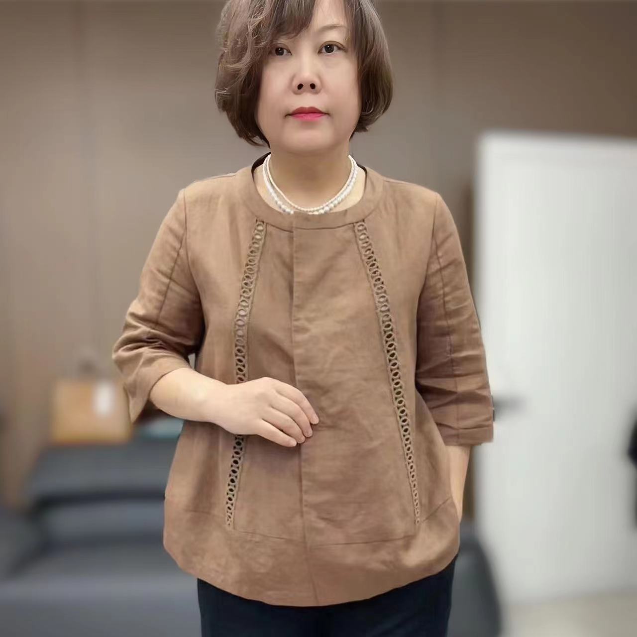 【xineba韩国鞋】2024新款麻料圆领开衫时尚洋气休闲女士薄款上档次