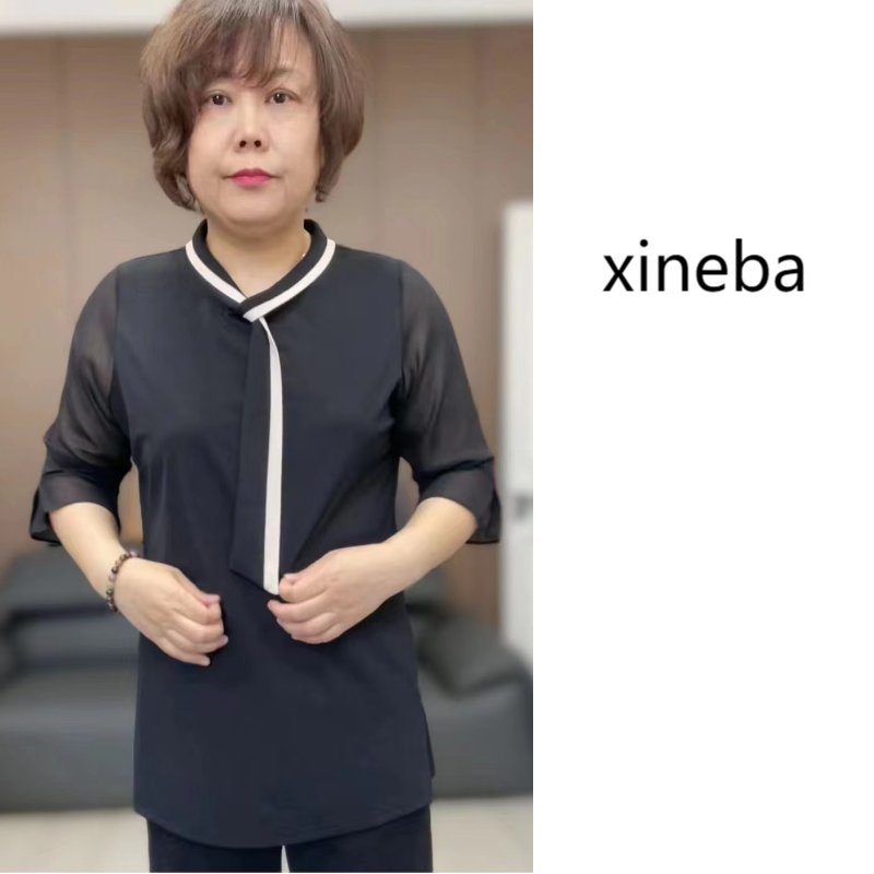 【xineba韩国鞋】2024新款小领带款中袖小衫女士时尚百搭夏季气质
