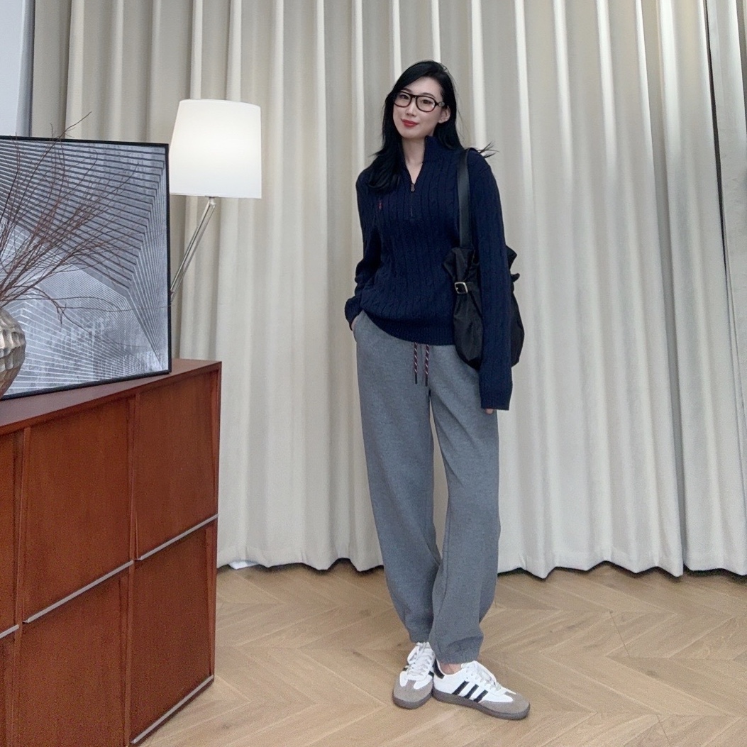 【若若美】X-1928冬季加绒束脚裤显瘦彩绳休闲裤百搭运动裤男女卫裤