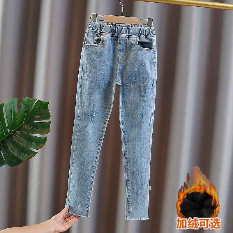 女童春装牛仔裤2023新款韩版大儿童装女孩小脚裤洋气弹力休闲裤子