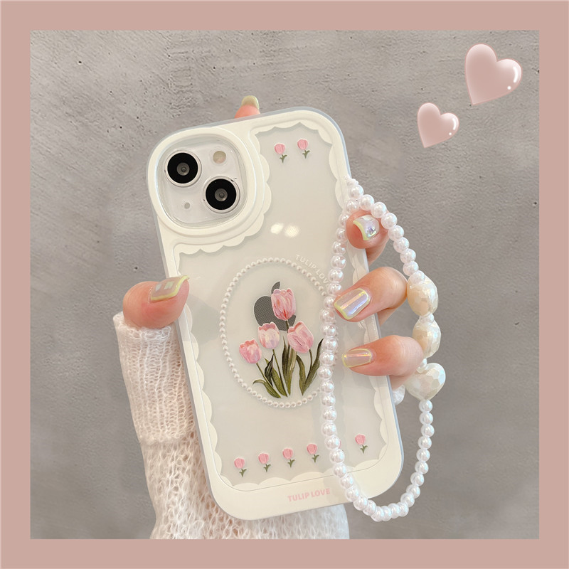 适用苹果15手机壳iphone14promax波浪框郁金香x/xs韩风12小众14pl
