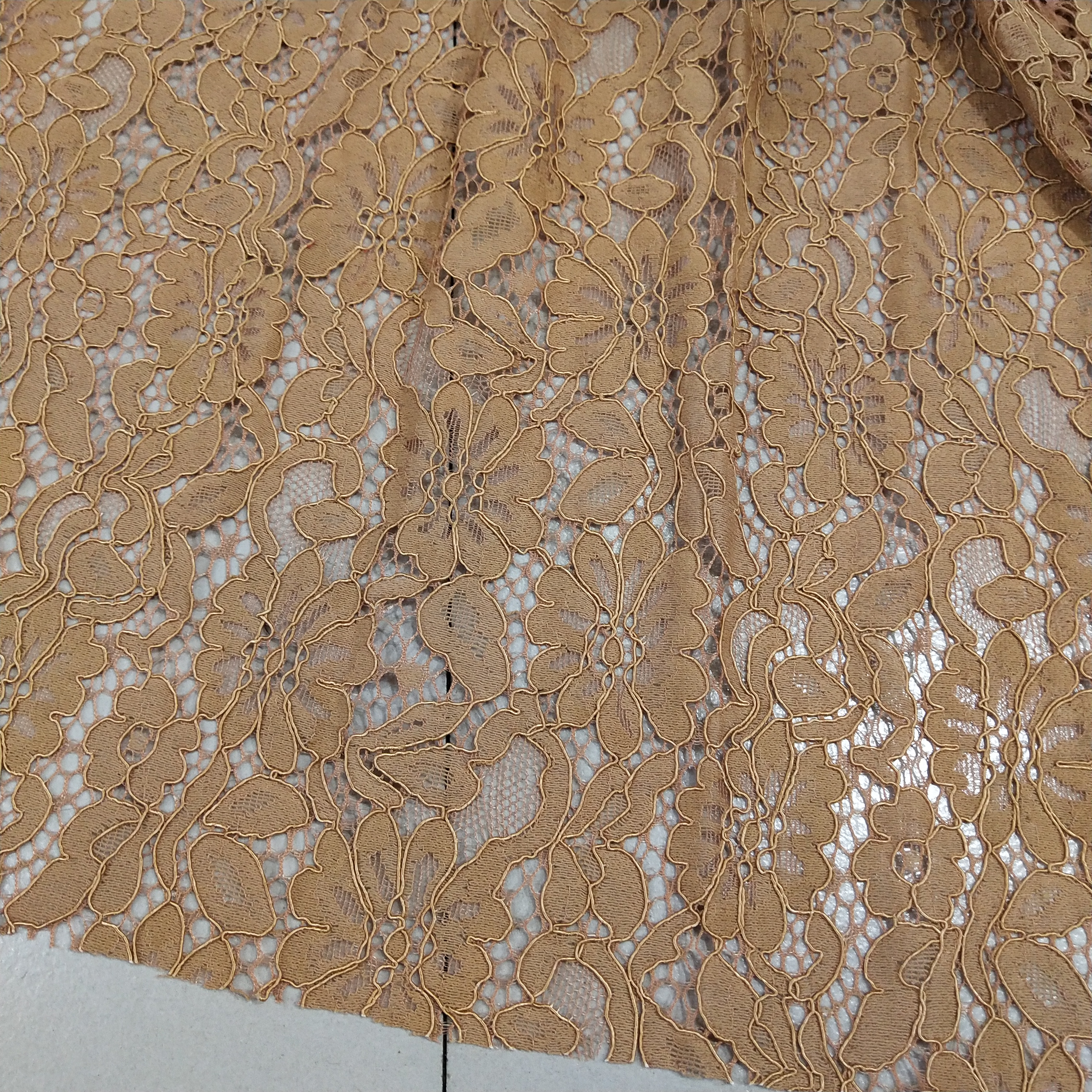 镂空蕾丝浅咖啡焦糖色棉蕾丝带骨线网眼布料夏季女装旗袍连衣裙修