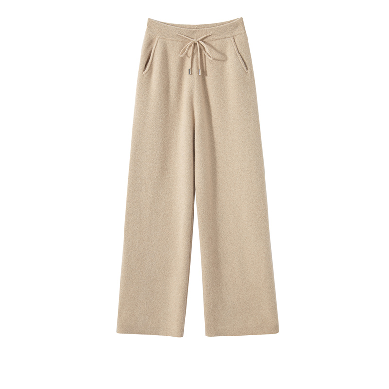 女士纯山羊绒加厚外穿直筒裤保暖阔腿裤针织休闲裤8675N  约550克