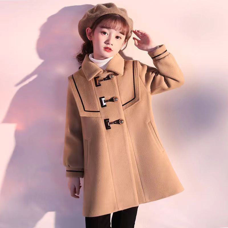 女童秋冬款呢子外套韩版新款毛呢大衣中长款洋气小女孩修身呢子衣