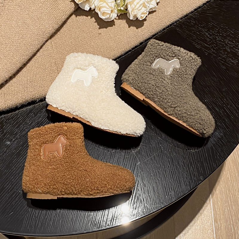 韩国新款休闲冬季女童保暖软底套筒毛毛短靴加绒舒适雪地靴时尚