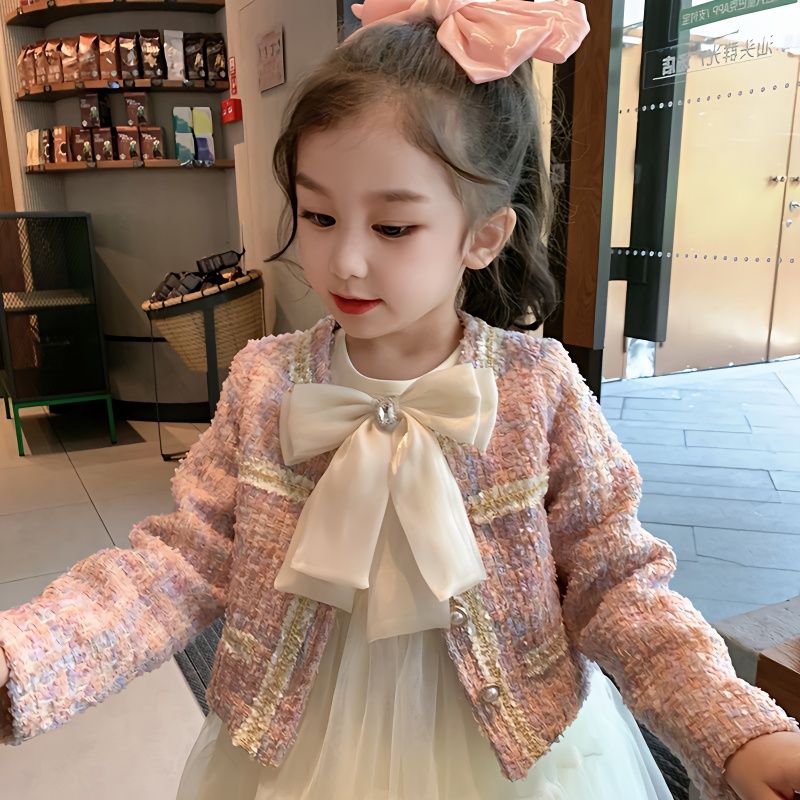 秋冬装女童小香风套装裙新款时髦两件套小女孩外套女童网纱套装裙