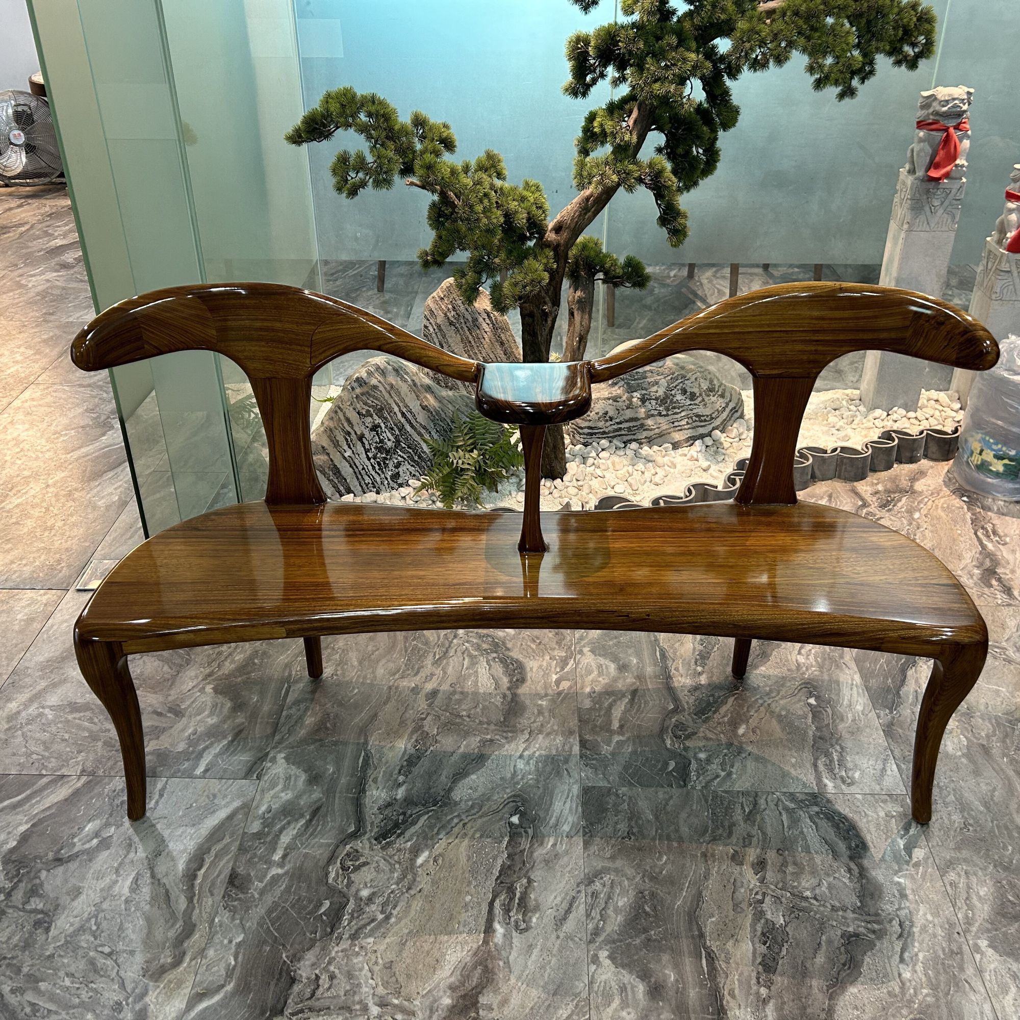 全乌金木休闲双人椅美式茶椅新中式复古古典书房做旧书椅方几