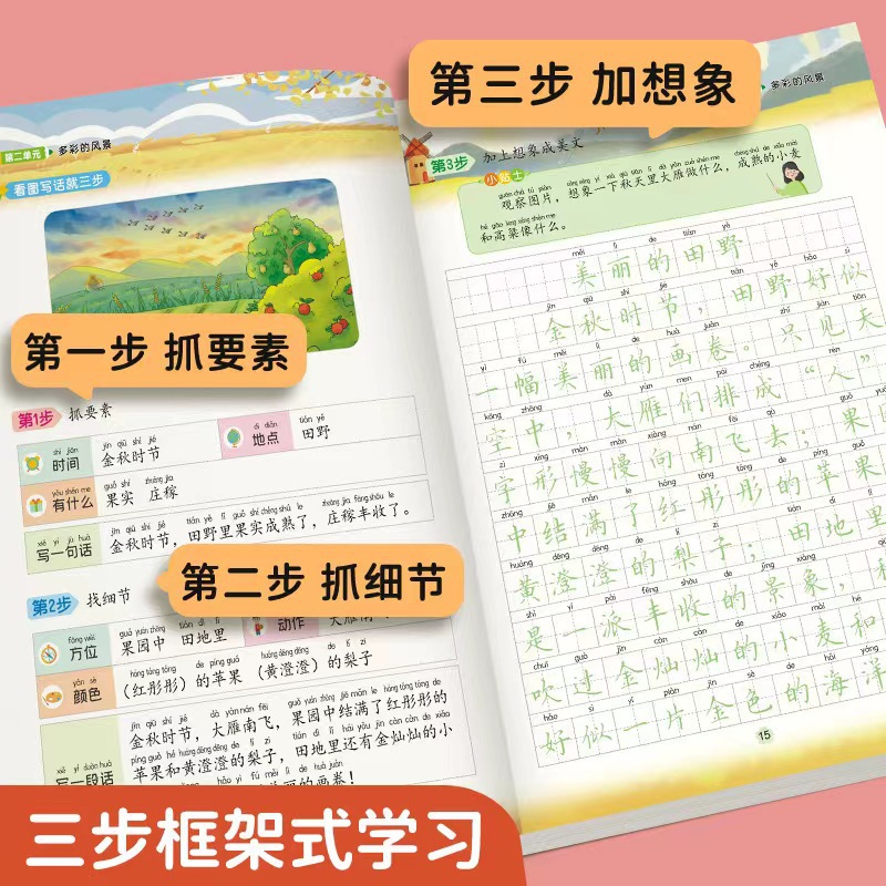 小学生一二年级跟着课本学看图写话同步人教版语文作文书范文练习