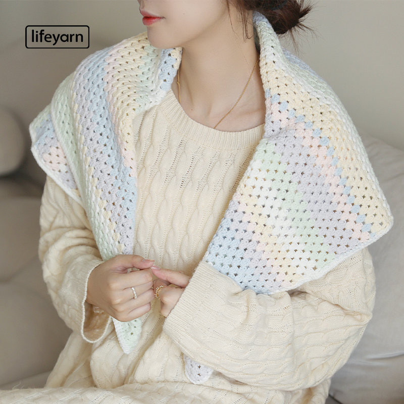 LIFEYARN【彩虹糖】可可方毯材料包棉线解闷手工diy编织毯钩针教程