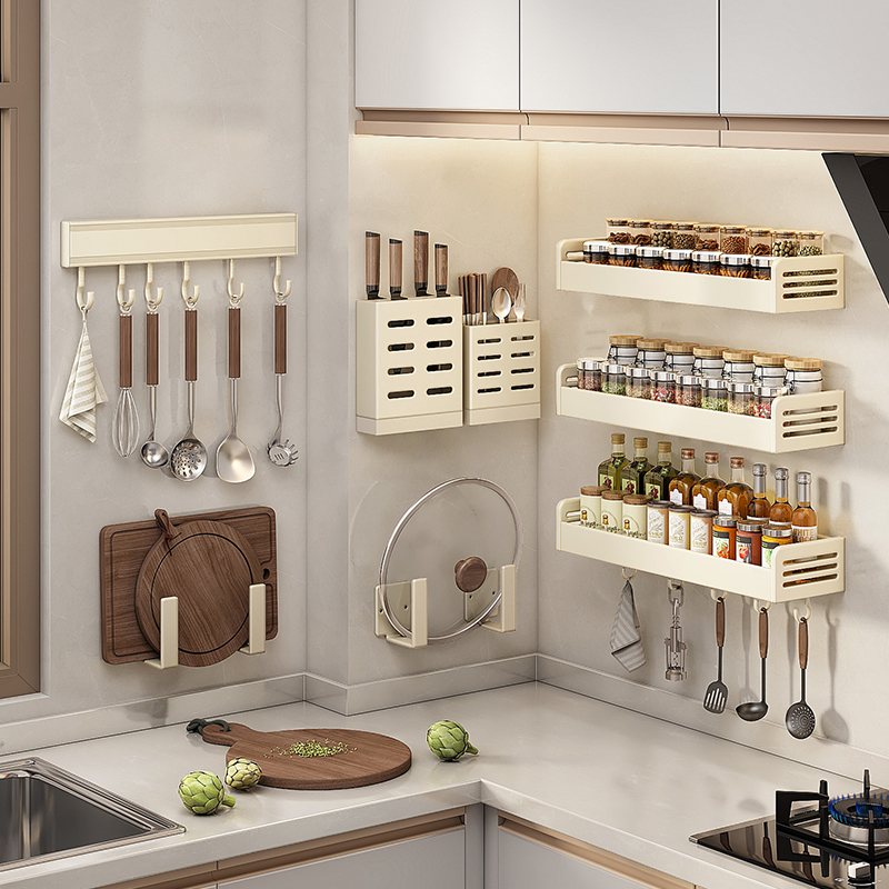 厨房置物架免打孔壁挂调味料架刀架用品家用大全多功能收纳架