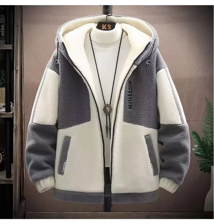 fb森系羊羔绒连帽外套男秋冬季新款宽松大码棉衣港风百搭休闲保