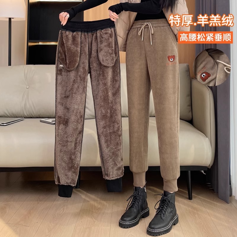 雪尼尔运动裤女冬季棉裤加绒加厚卫裤子羊羔绒休闲哈伦美拉德女裤