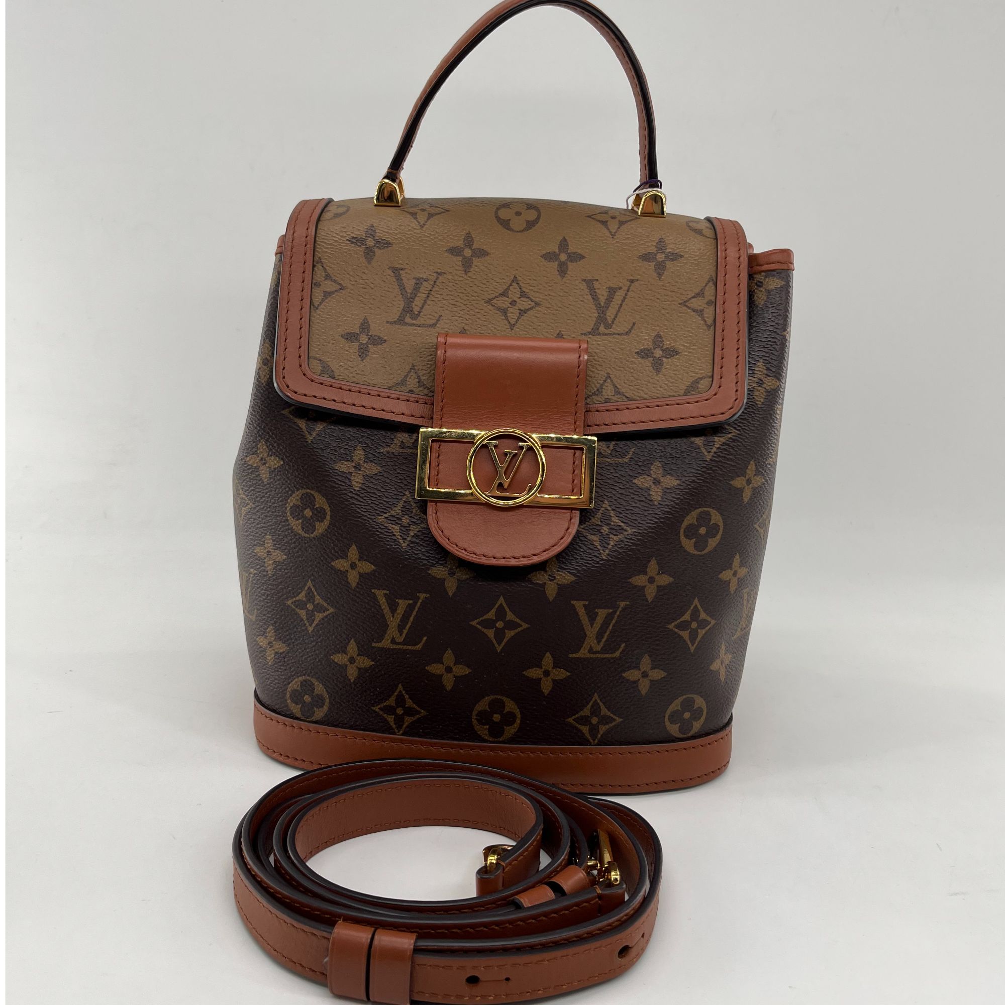 99新 LouisVuitton/路易威登 达芙妮双肩包拼色老花手提双肩包   