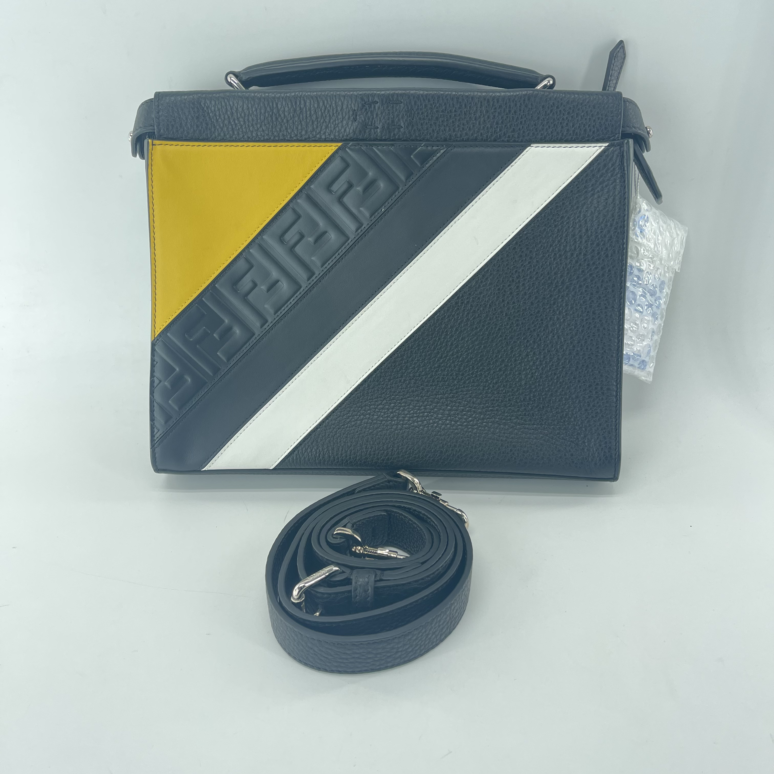 99新 FENDI/芬迪 芬迪拼色手提斜挎包/ZH10193男士蓝色单肩奢侈