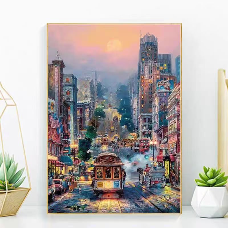 甜心Kes浪漫小镇风景满绣十字绣大格白布四股线65*85CM42色百搭