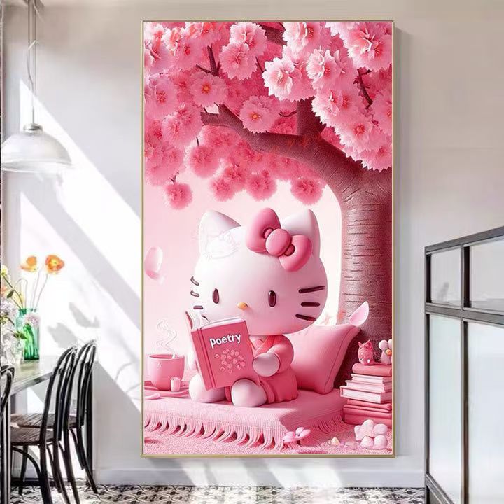 甜心Kes粉色Kitty十字绣大格白布四股线60*90cm，31色满绣无勾边