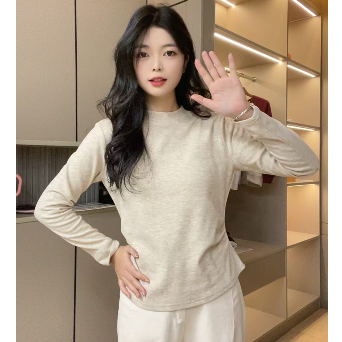 2025半高领秋冬加绒打底衫女秋季新款叠穿内搭修身长袖t恤上衣女