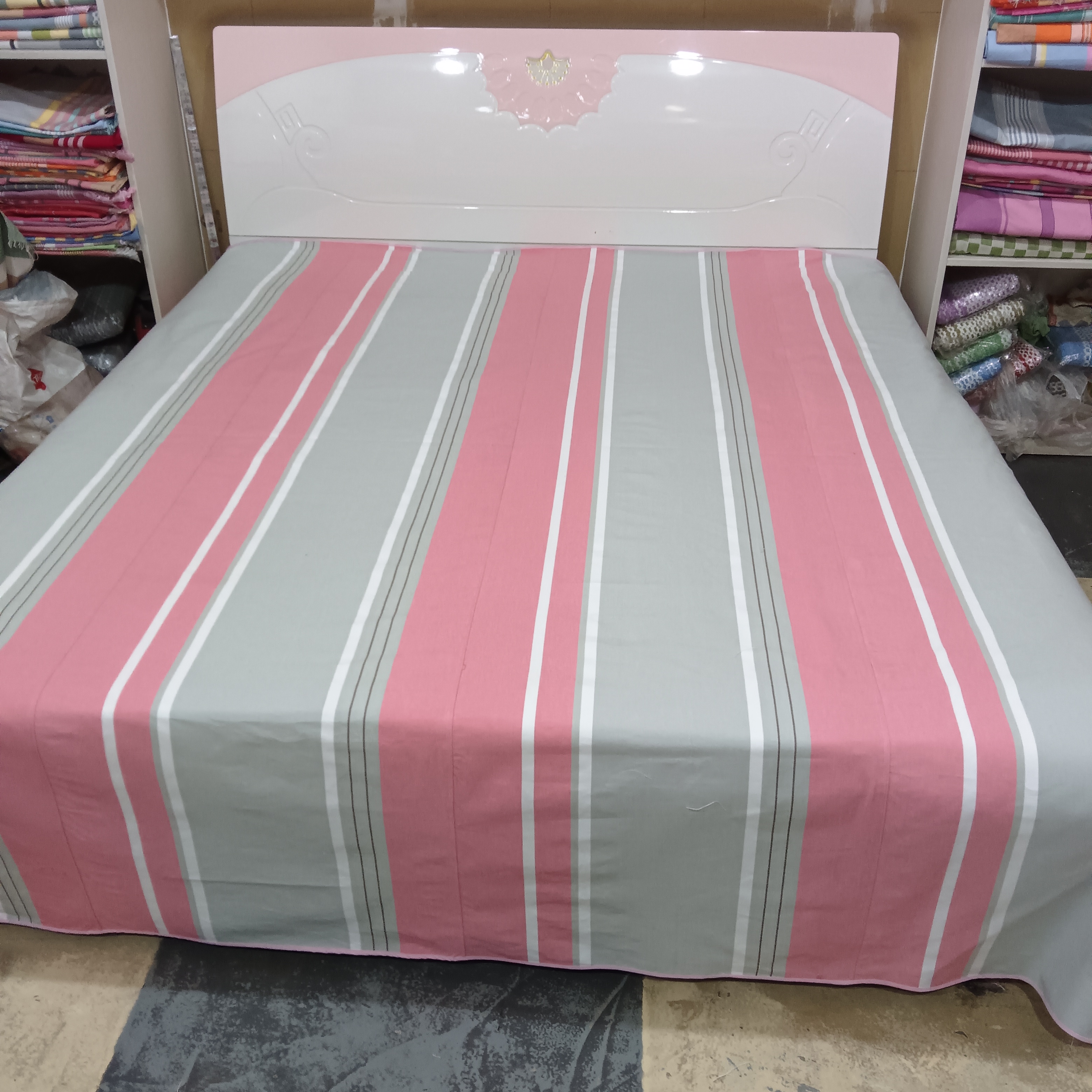 纯棉手织条纹老粗布床单单人粉色斜纹细纱加厚主播推荐