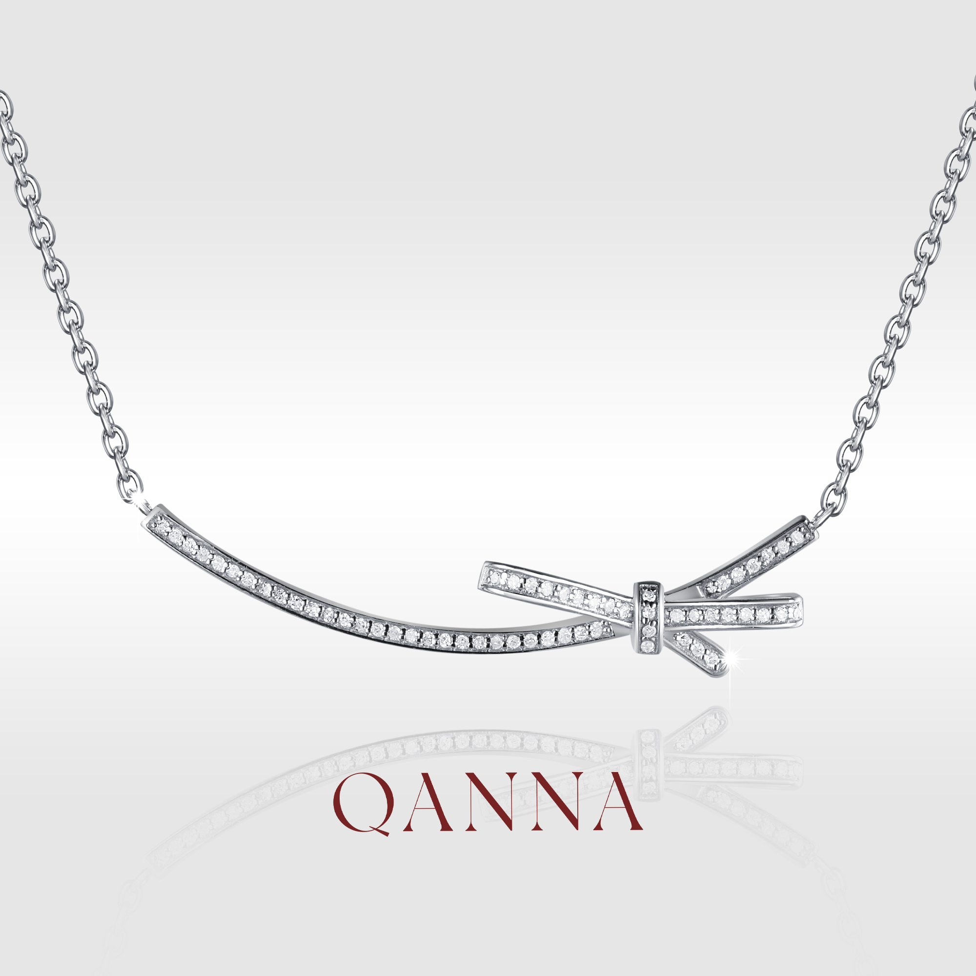 QANNA【微笑蝴蝶结项链】18K金豪华满钻镶嵌气质钻石项链AF