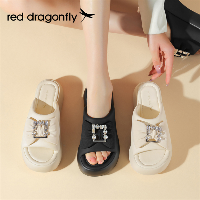 红蜻蜓女式夏季休闲时尚百搭厚底舒适外穿增高圆头凉拖鞋一字拖