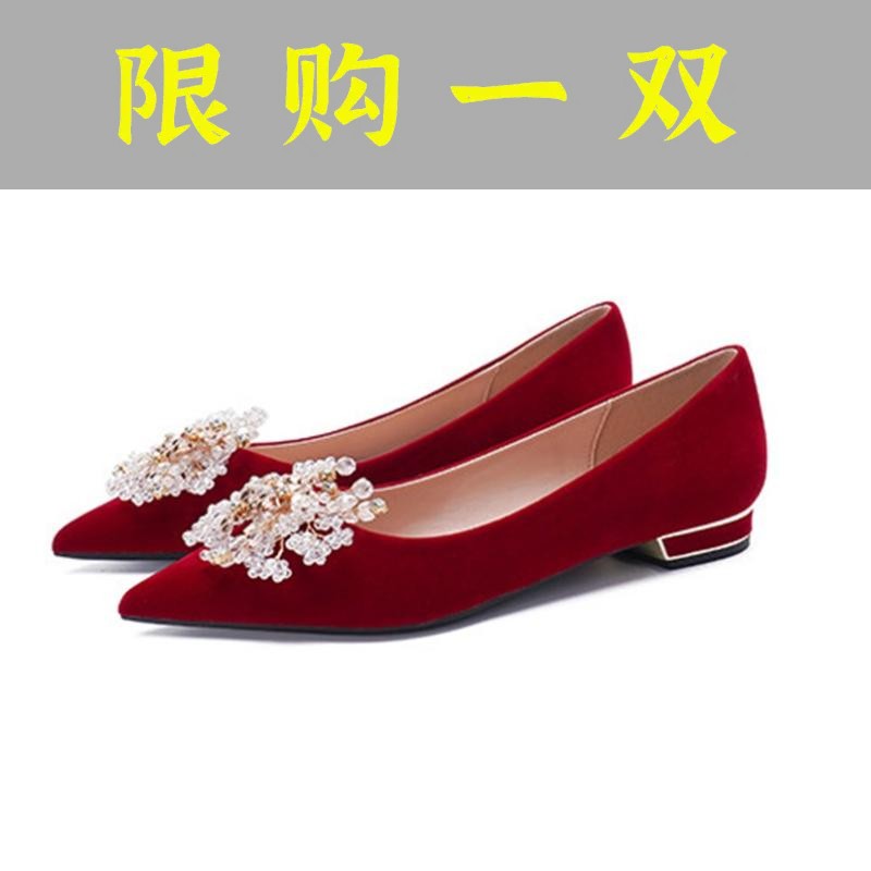 红蜻蜓牌小众婚鞋新娘鞋女粗跟红色秀禾主婚纱两穿平底不累脚高