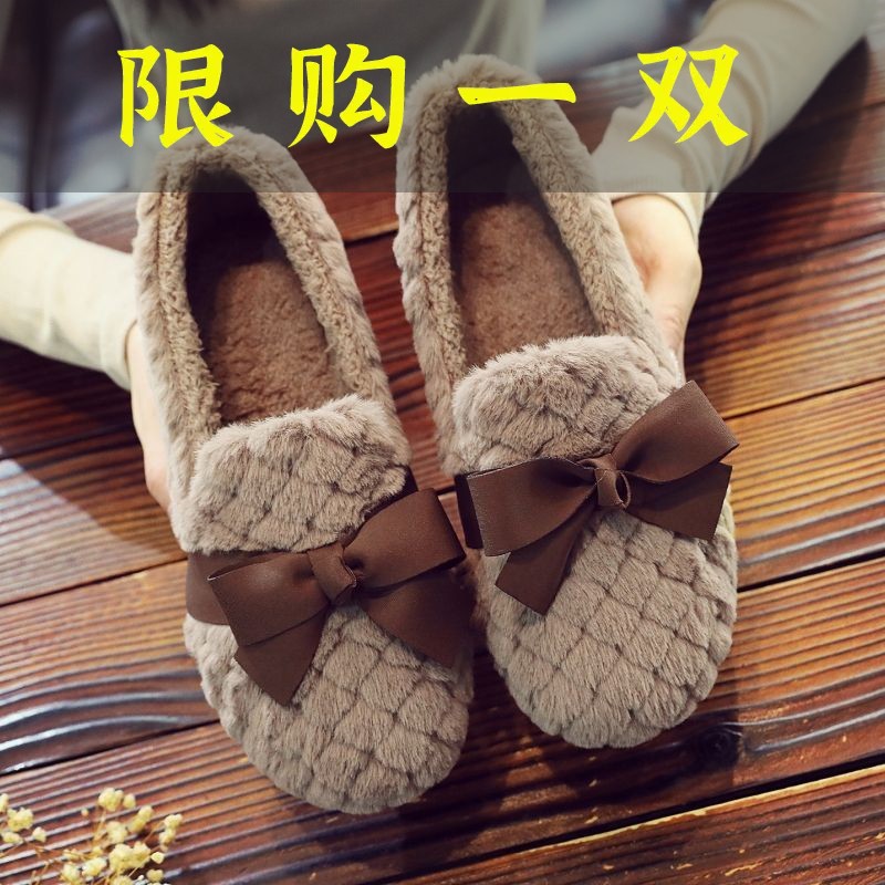 红蜻蜓牌新款冬季平底加绒豆豆棉鞋一脚蹬老北京布鞋甜美蝴蝶结