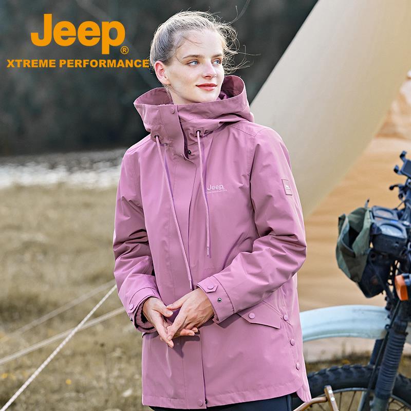 Jeep吉普冲锋衣女三合一可拆卸防风防水户外潮牌青海旅游登山服男