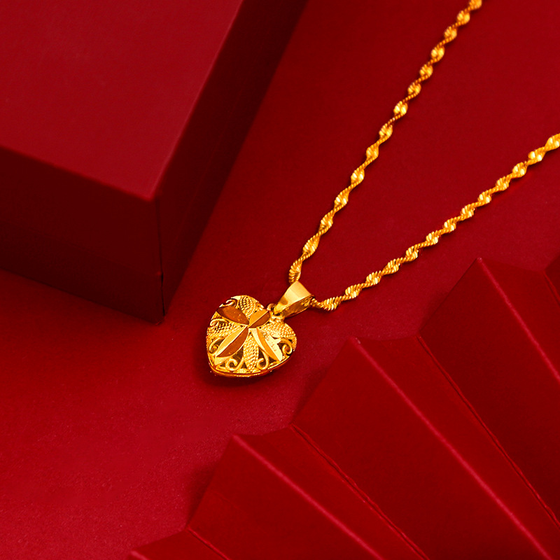 合金吊坠 精美女款双面爱心金色时尚吊坠项链