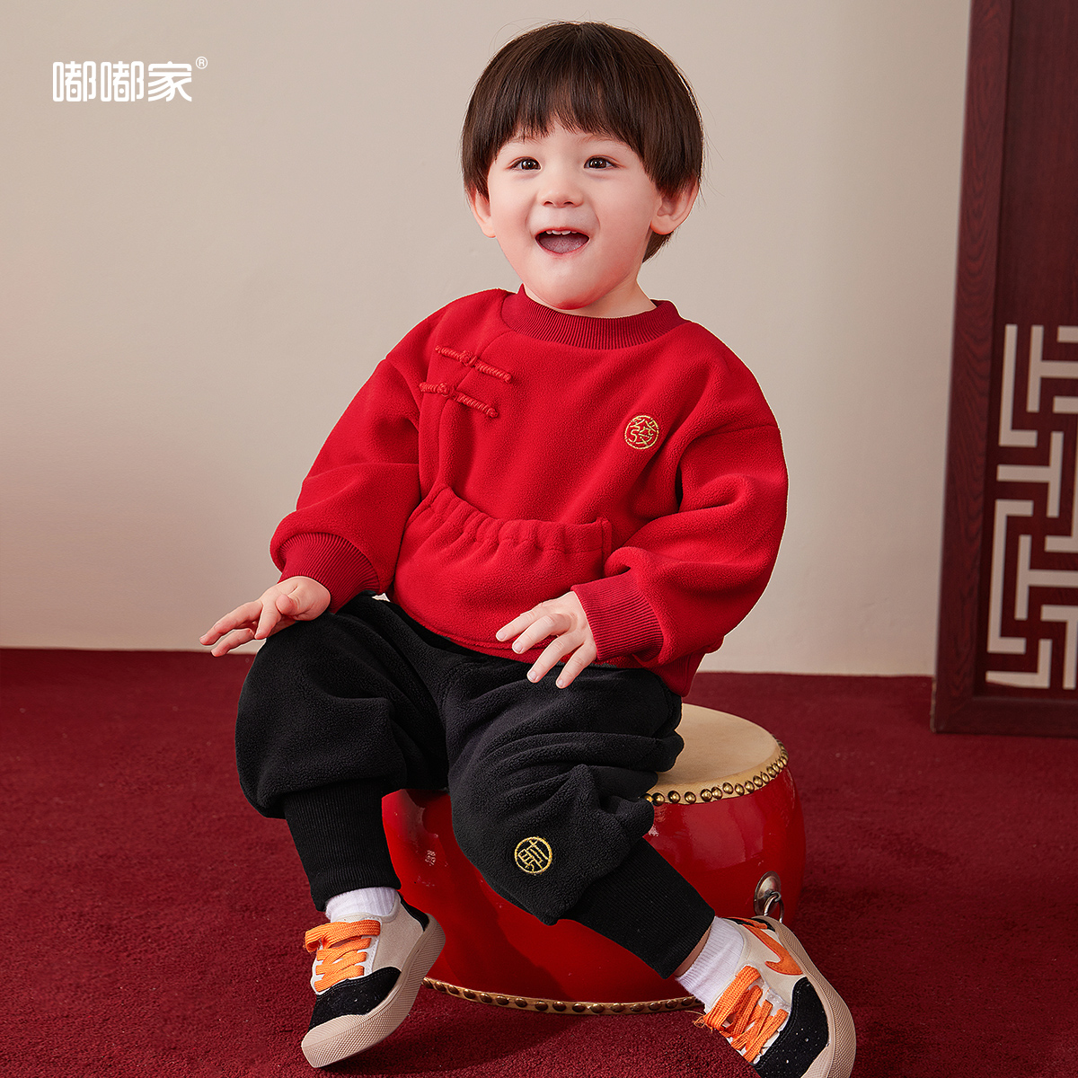 虎年中国风秋冬小童红色嘟嘟家儿童拜年服套装宝宝冬款时尚年装