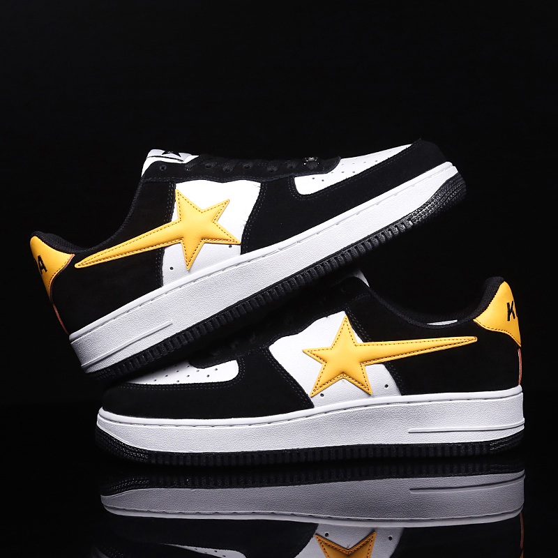 春季新款男女款百搭潮流情侣板鞋透气低帮小白鞋【黑黄款】