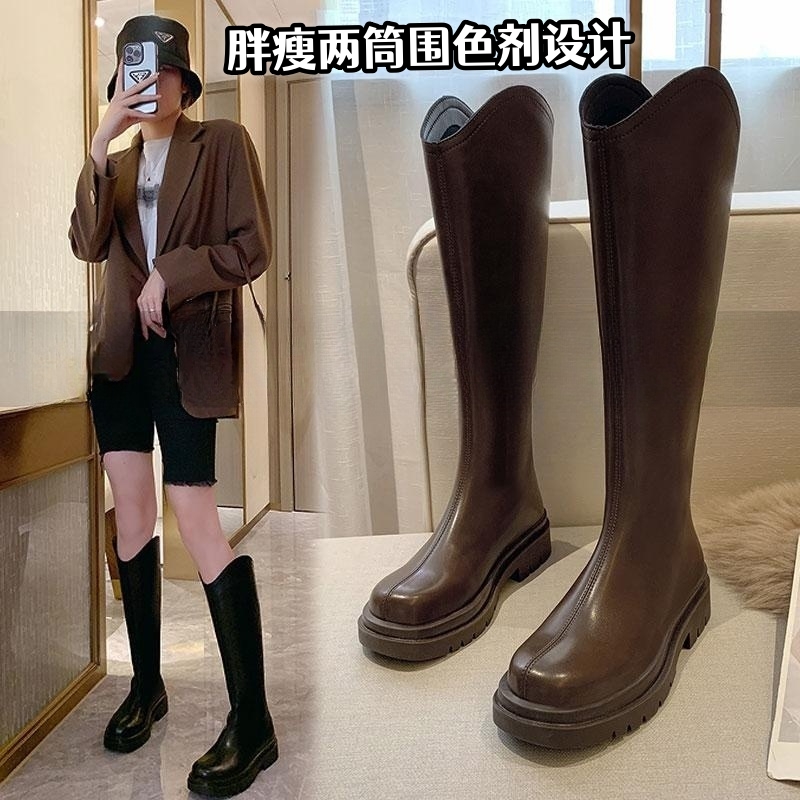 红蜻蜓牌长筒靴女胖mm粗腿大筒围长靴子2023新款秋冬厚底不过膝高