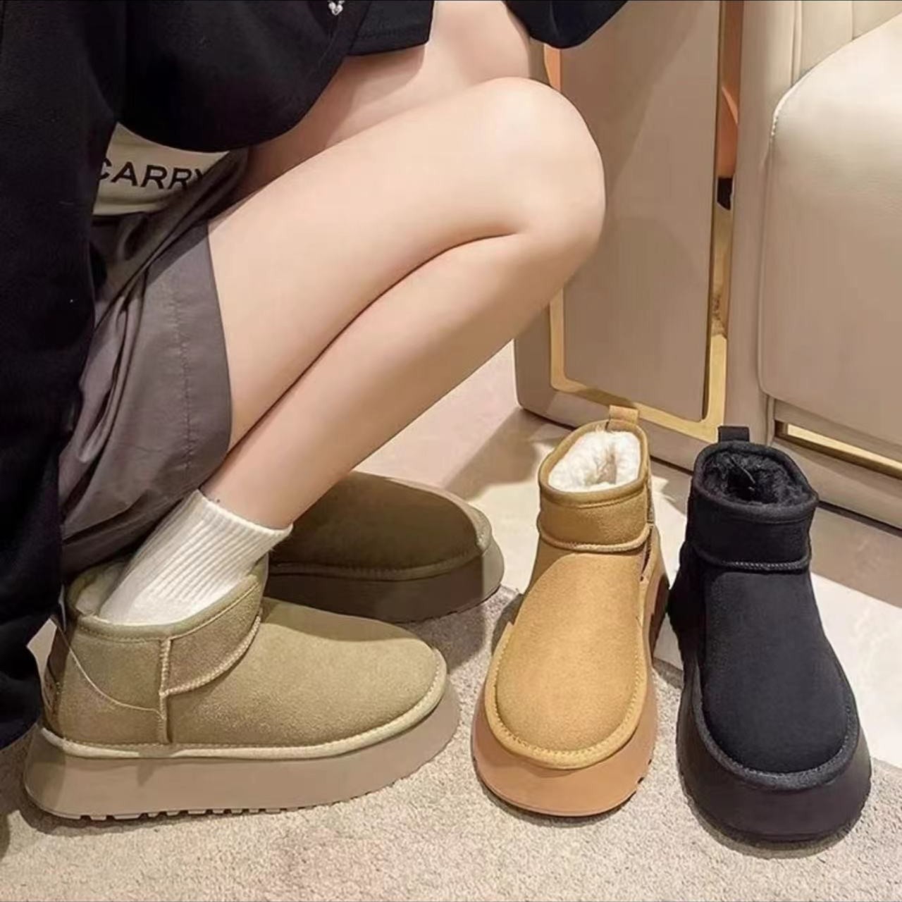 红蜻蜓牌网红5公分雪地靴女冬季2023新款加绒加厚保暖棉鞋休闲面