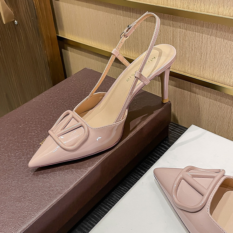 裸色高跟鞋爆款尖头细跟时尚气质浅口一字带凉鞋通勤少女品牌女鞋