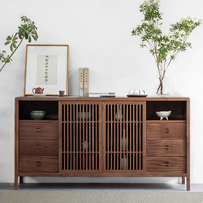 新中式餐边柜客厅客厅家用大容量茶柜储物柜玄关矮柜门厅全实木柜