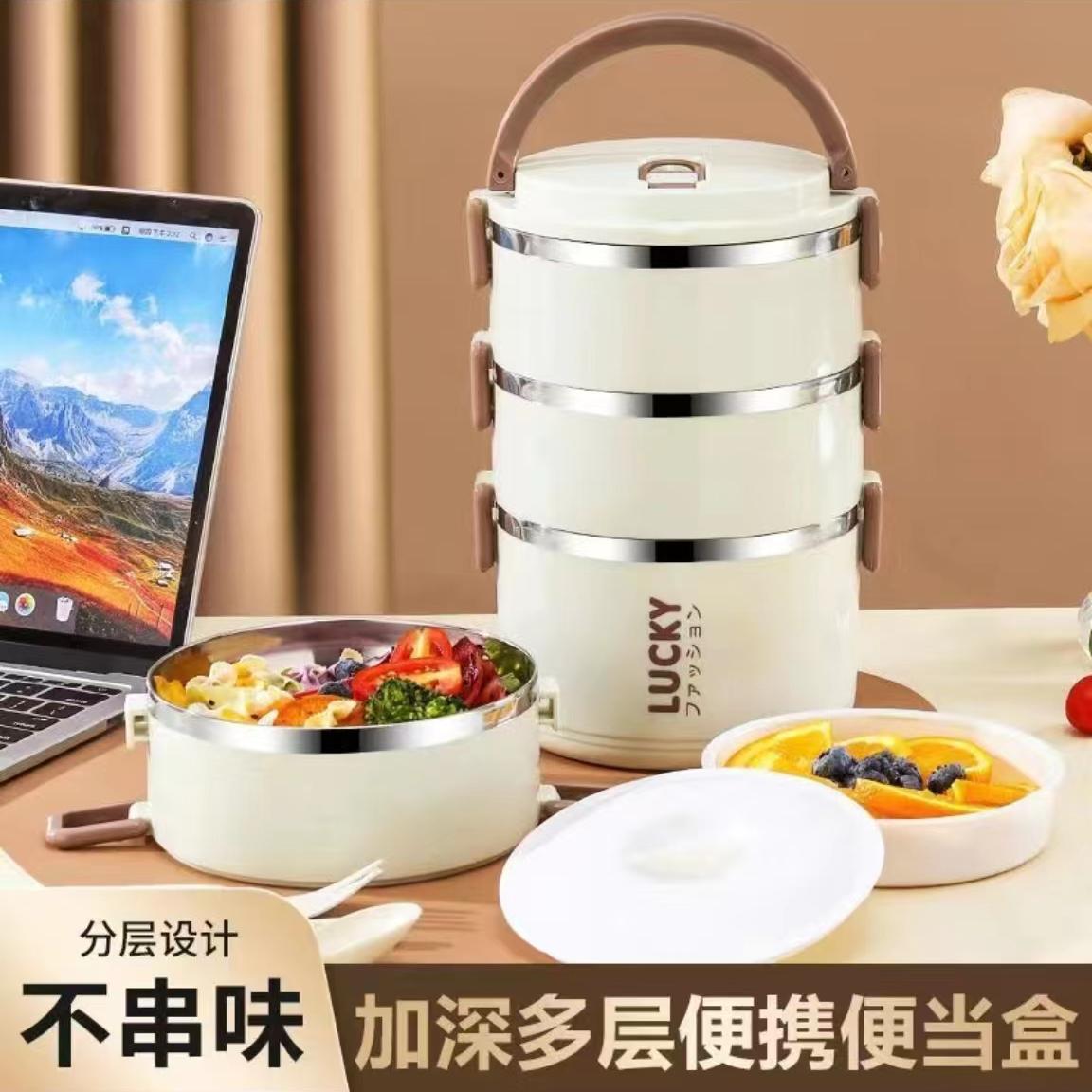 食品级不锈钢大容量三层保温饭盒带盖